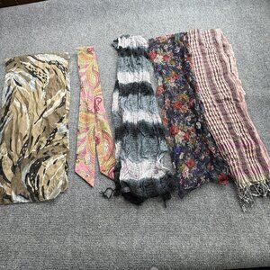 Vintage Scarf Lot Of 5 Mixed Patterns Textures Long Rectangle Boho witchy preppy